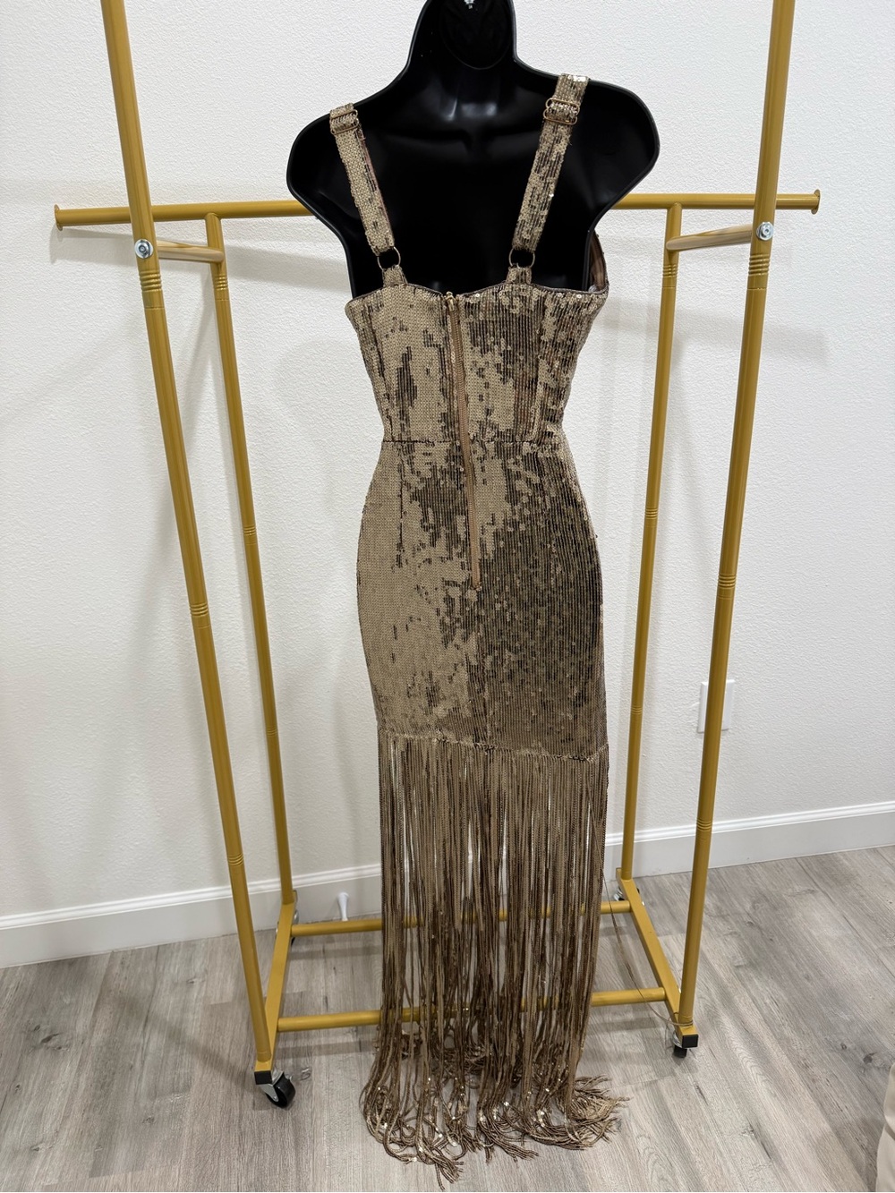 Bronx & Banco Gold Sequin Fringe Maxi Dress AU 8 / US Small - Picture 2 of 8